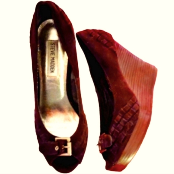 Steve Madden"VISIT" Platform Brown Suede Braided Peep Toe Wedges FINAL SALE - Picture 4 of 5